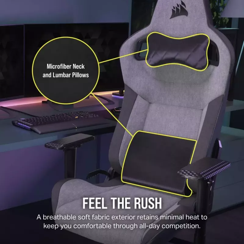 Cadeira gaming universal Corsair T3 RUSH 2023 assento acolchoado cinzento antracite