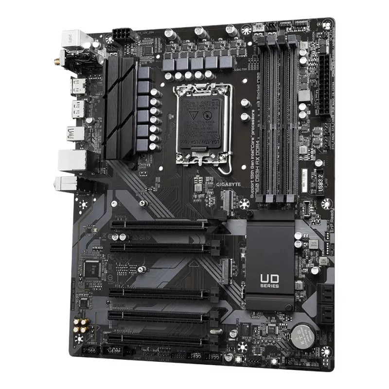 Placa-mãe GIGABYTE B760 DS3H AX DDR4 - Suporta CPUs Intel Core 14, VRM digital 8+2+1 fases, até 5333MHz DDR4 (OC), 2xPCIe 4.0 M.2, Wi-Fi 6E, GbE LAN, USB 3.2 Gen 2