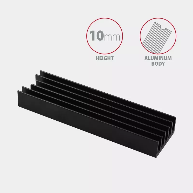 Dissipador passivo de alumínio Axagon CLR-M2L10 para todos os SSD M.2, tamanho 2280, 10 mm de altura.