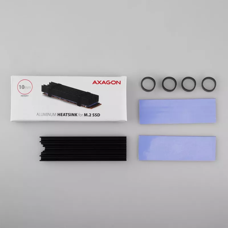 Dissipador passivo de alumínio Axagon CLR-M2L10 para todos os SSD M.2, tamanho 2280, 10 mm de altura.