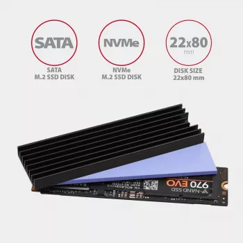 Dissipador passivo de alumínio Axagon CLR-M2L6 para todos os SSD M.2, tamanho 2280, altura 6 mm