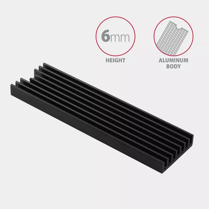 Dissipador passivo de alumínio Axagon CLR-M2L6 para todos os SSD M.2, tamanho 2280, altura 6 mm