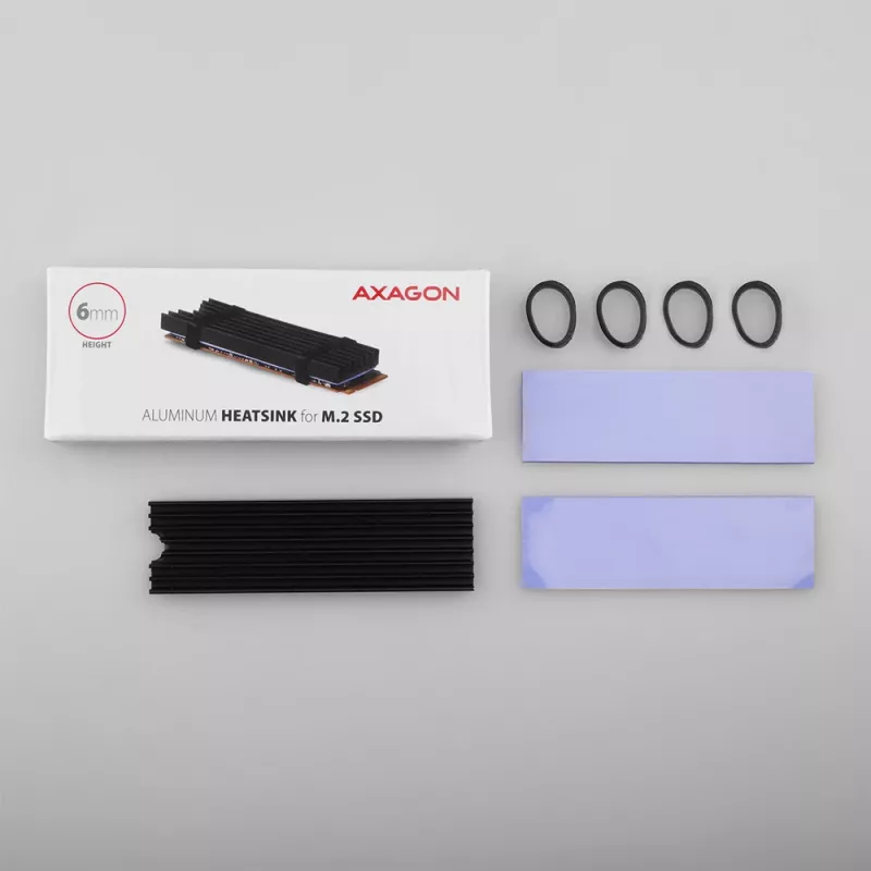 Dissipador passivo de alumínio Axagon CLR-M2L6 para todos os SSD M.2, tamanho 2280, altura 6 mm
