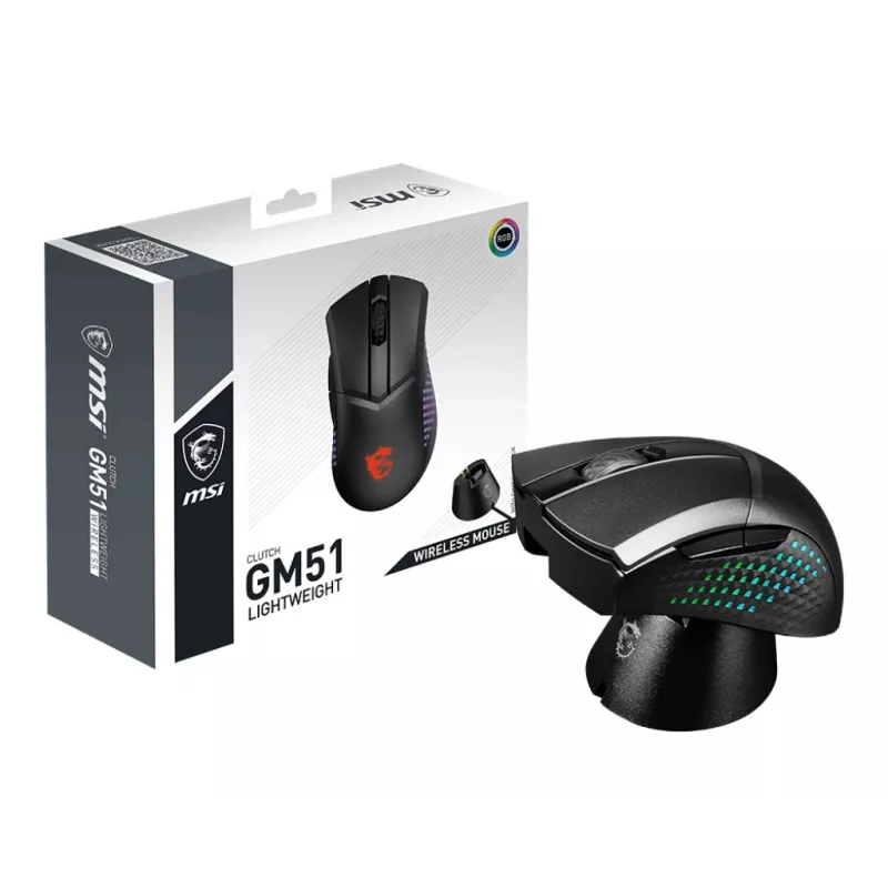 Rato MSI CLUTCH GM51 LIGHTWEIGHT WIRELESS Gaming destro RF + Bluetooth + USB Type-C ótico 26000 DPI