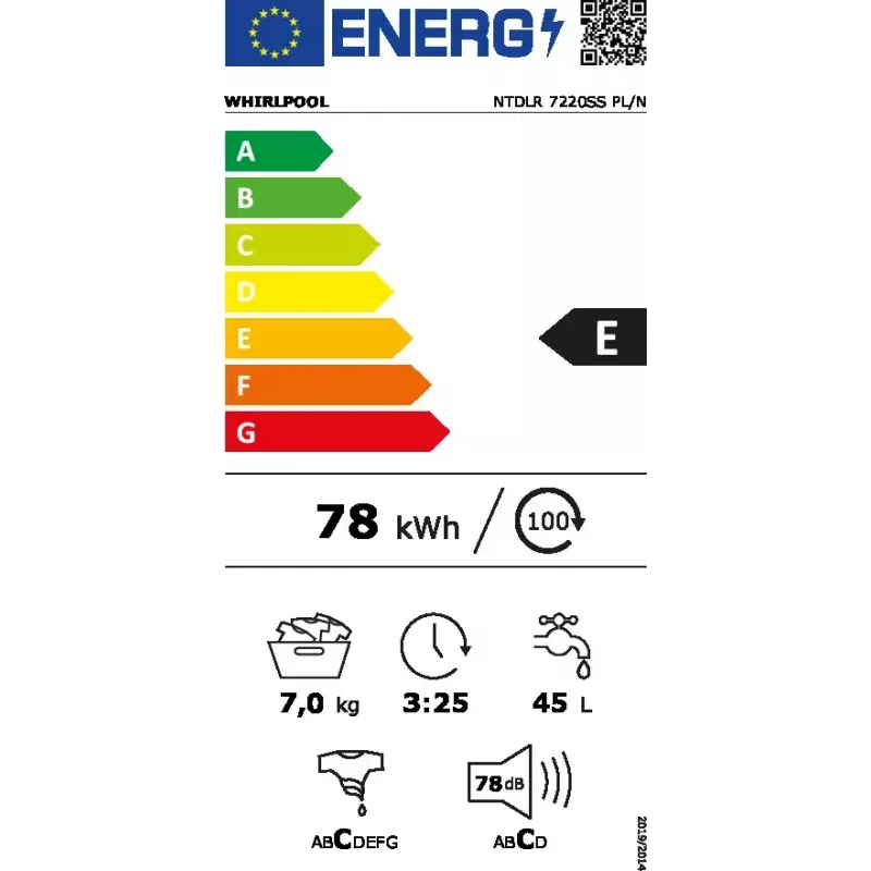 Whirlpool NTDLR 7220SS PL/N máquina de lavar roupa de carga superior, de instalação livre, 7 kg, 1200 rpm, classe energética E