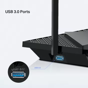 Router TP-Link Archer AX5400 Multi-Gigabit WiFi 6, Wi-Fi 6 (802.11ax), dual band (2,4 GHz / 5 GHz), Ethernet LAN, preto, router de secretária/coluna