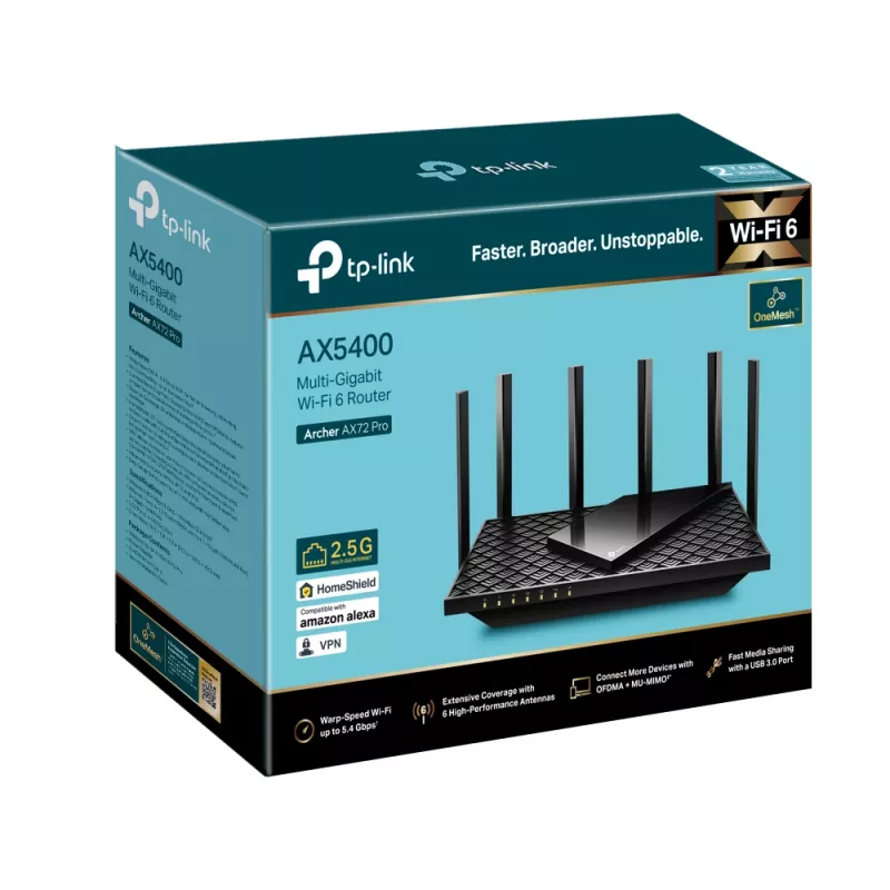 Router TP-Link Archer AX5400 Multi-Gigabit WiFi 6, Wi-Fi 6 (802.11ax), dual band (2,4 GHz / 5 GHz), Ethernet LAN, preto, router de secretária/coluna