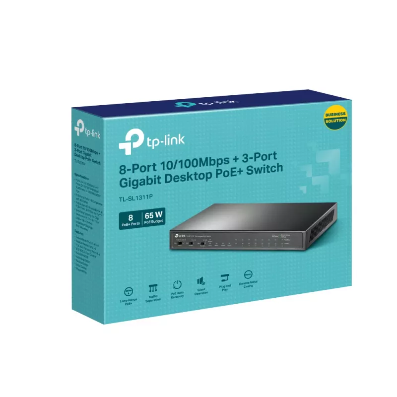 TP-Link Switch Desktop 8 portas 10/100Mbit/s + 3 portas Gigabit com 8 portas PoE+