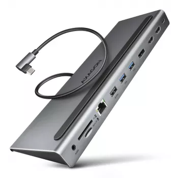 Docking station Axagon HMC-4KX3 Hub USB-C 5Gbps, 3x USB-A, 2x HDMI, DP, RJ-45, SD/microSD, Áudio, PD 100W, Cabo 40cm