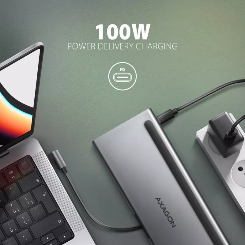 Docking station Axagon HMC-4KX3 Hub USB-C 5Gbps, 3x USB-A, 2x HDMI, DP, RJ-45, SD/microSD, Áudio, PD 100W, Cabo 40cm