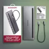 Docking station Axagon HMC-4KX3 Hub USB-C 5Gbps, 3x USB-A, 2x HDMI, DP, RJ-45, SD/microSD, Áudio, PD 100W, Cabo 40cm