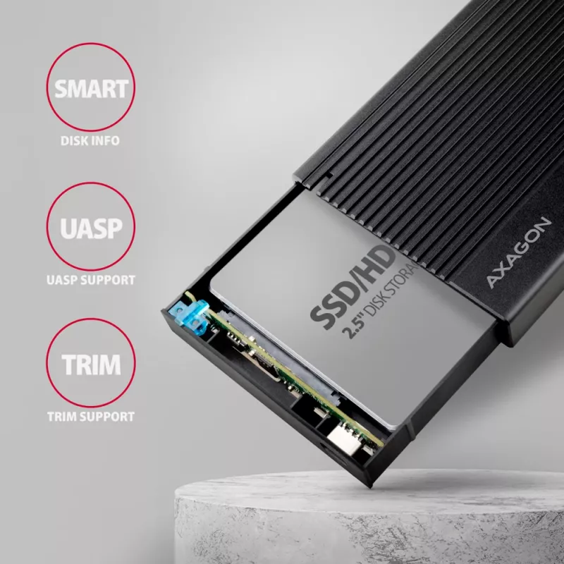 Caixa HDD/SSD Axagon EE25-GTR USB-C 3.2 Gen 2 Preto 2,5 polegadas