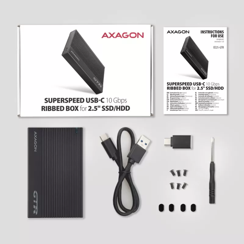 Caixa HDD/SSD Axagon EE25-GTR USB-C 3.2 Gen 2 Preto 2,5 polegadas