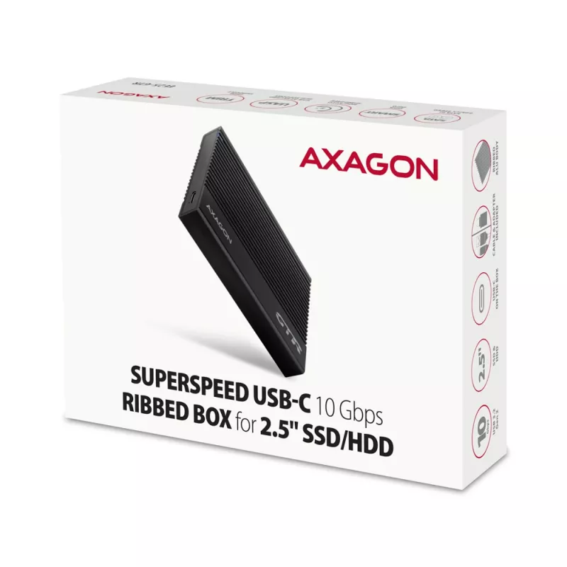 Caixa HDD/SSD Axagon EE25-GTR USB-C 3.2 Gen 2 Preto 2,5 polegadas