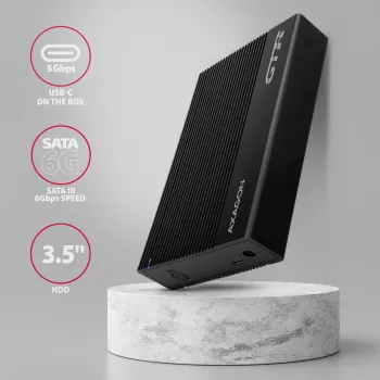 Axagon EE35-GTR USB-C 5Gbps - SATA 6G, 3.5 RIBBED box BLACK - Caixa HDD USB Type-C 3,5 polegadas
