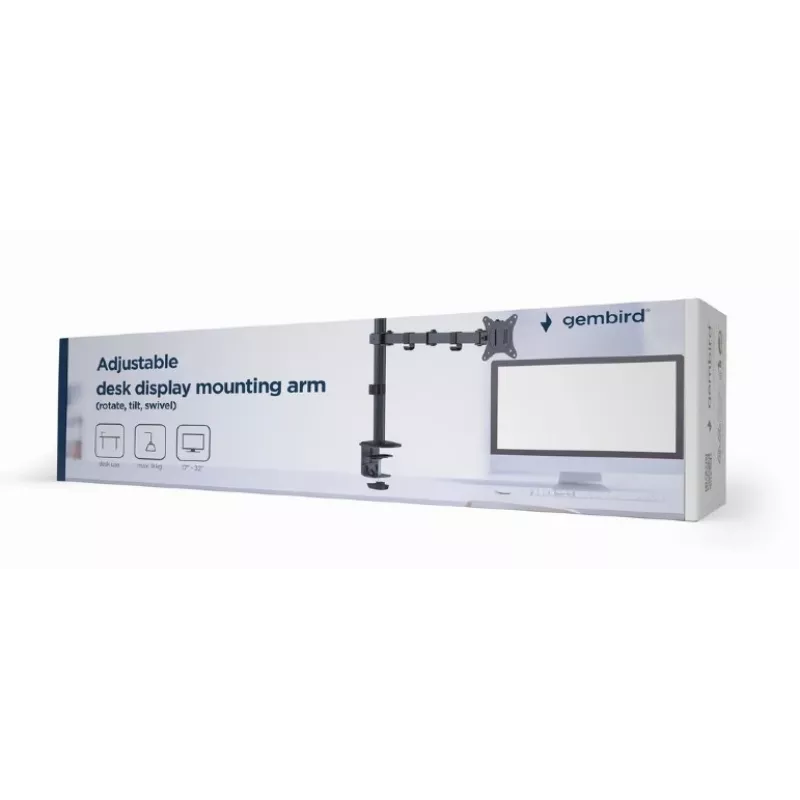 Suporte de monitor com grampo GEMBIRD MA-D1-01 para ecrãs 17–32 polegadas, VESA 75×75–100×100, até 9 kg, preto