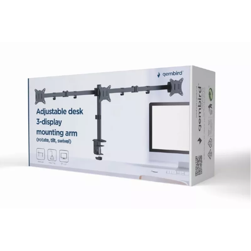 Gembird MA-D3-01 suporte de secretária ajustável para 3 monitores, 17–27 polegadas, até 7 kg
