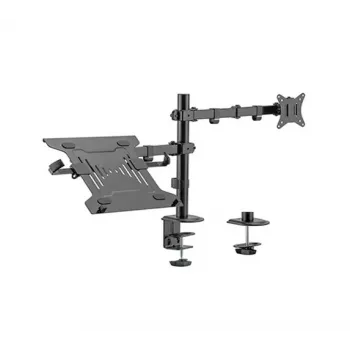 Suporte de monitor Gembird MA-DA-03 para ecrãs de 32 polegadas, grampo de mesa/passagem, braço duplo, VESA 75x75–100x100, preto