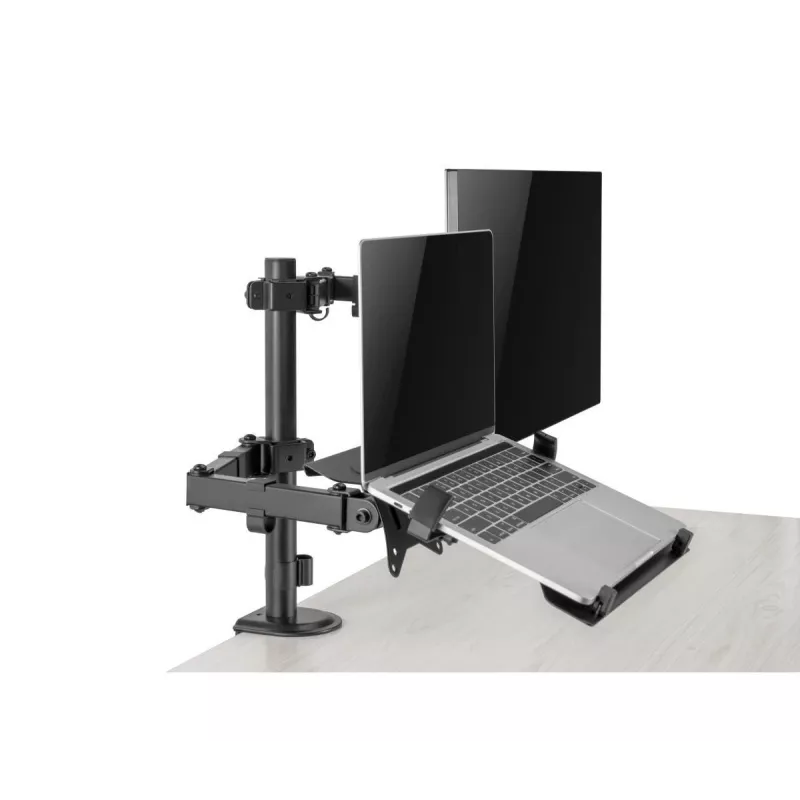 Suporte de monitor Gembird MA-DA-03 para ecrãs de 32 polegadas, grampo de mesa/passagem, braço duplo, VESA 75x75–100x100, preto