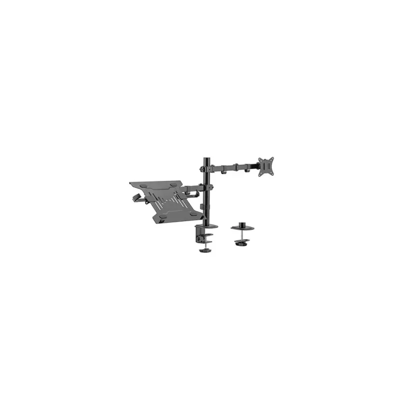 Suporte de monitor Gembird MA-DA-03 para ecrãs de 32 polegadas, grampo de mesa/passagem, braço duplo, VESA 75x75–100x100, preto