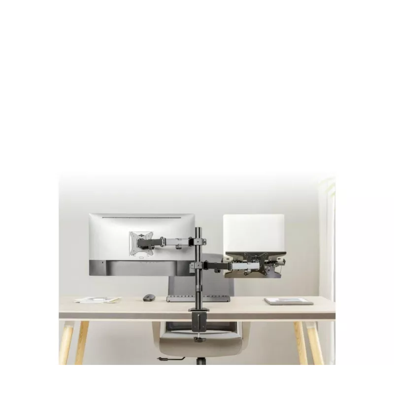 Suporte de monitor Gembird MA-DA-03 para ecrãs de 32 polegadas, grampo de mesa/passagem, braço duplo, VESA 75x75–100x100, preto