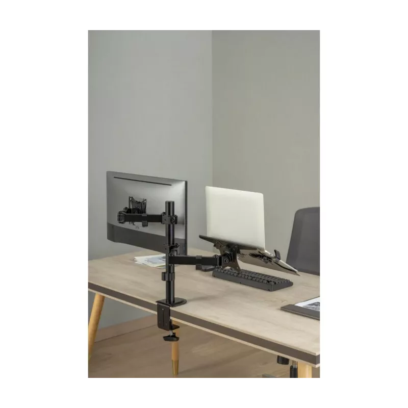 Suporte de monitor Gembird MA-DA-03 para ecrãs de 32 polegadas, grampo de mesa/passagem, braço duplo, VESA 75x75–100x100, preto