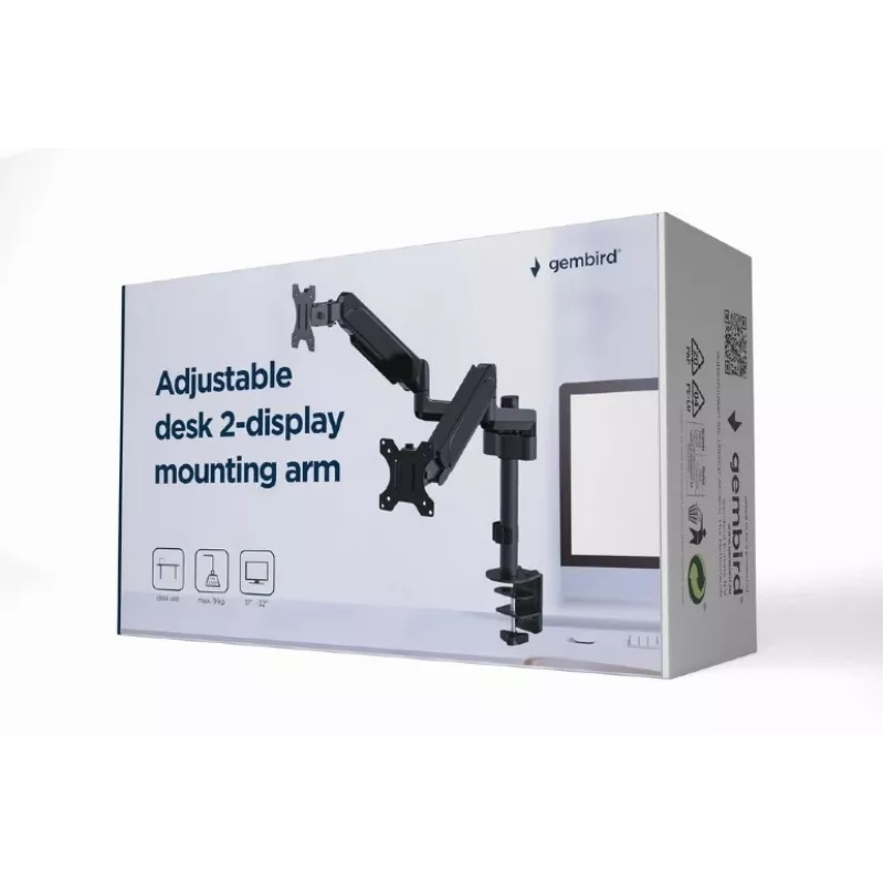 Suporte de mesa ajustável GEMBIRD para 2 monitores, 17–32 polegadas