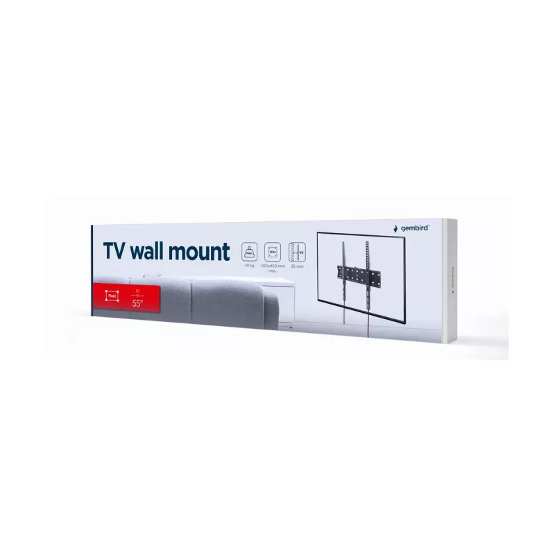 Suporte de TV Gembird WM-55F-02 preto, para ecrãs 32–55 polegadas, carga máx. 40 kg, VESA 200x200–400x400, fino 2,5 cm