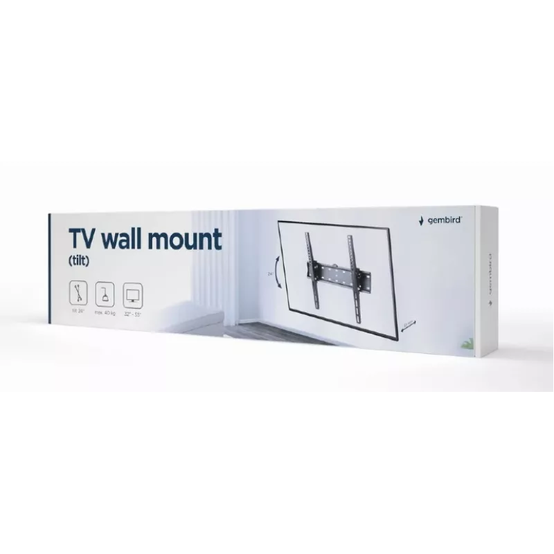 Suporte de TV Gembird WM-55T-02 para ecrãs 32–55 polegadas, inclinável -12° a 12°, VESA 200x200–400x400, 40 kg, preto
