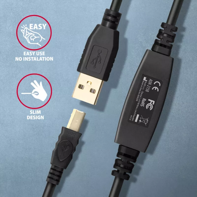 Axagon ADR-215B Cabo ativo de ligação/repetidor USB 2.0 A-M -> B-M 15 m