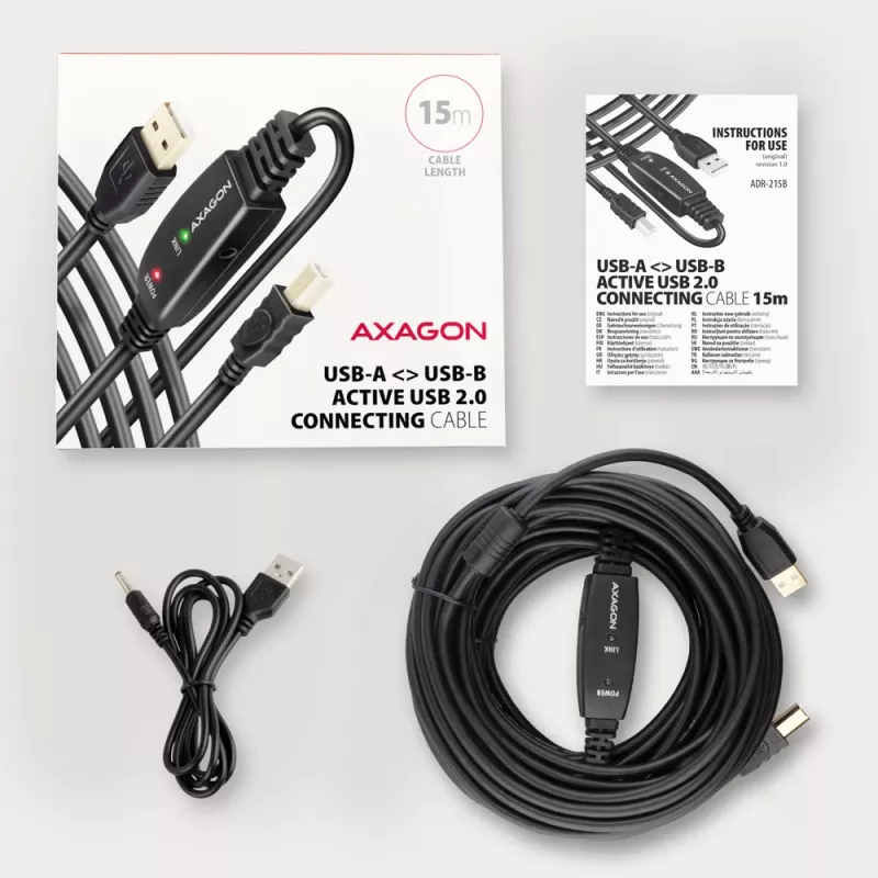 Axagon ADR-215B Cabo ativo de ligação/repetidor USB 2.0 A-M -> B-M 15 m