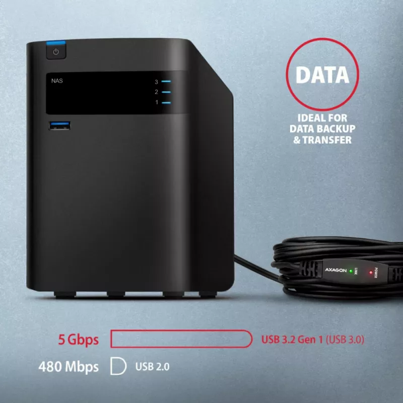 Axagon ADR-305 Cabo ativo de extensão/repetidor USB 3.2 Gen 1 A-M -> A-F 5 m