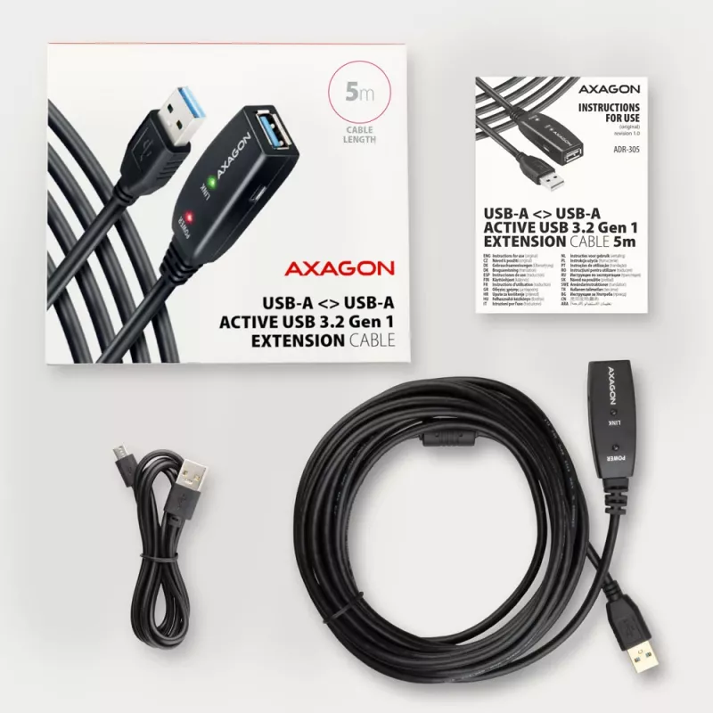Axagon ADR-305 Cabo ativo de extensão/repetidor USB 3.2 Gen 1 A-M -> A-F 5 m