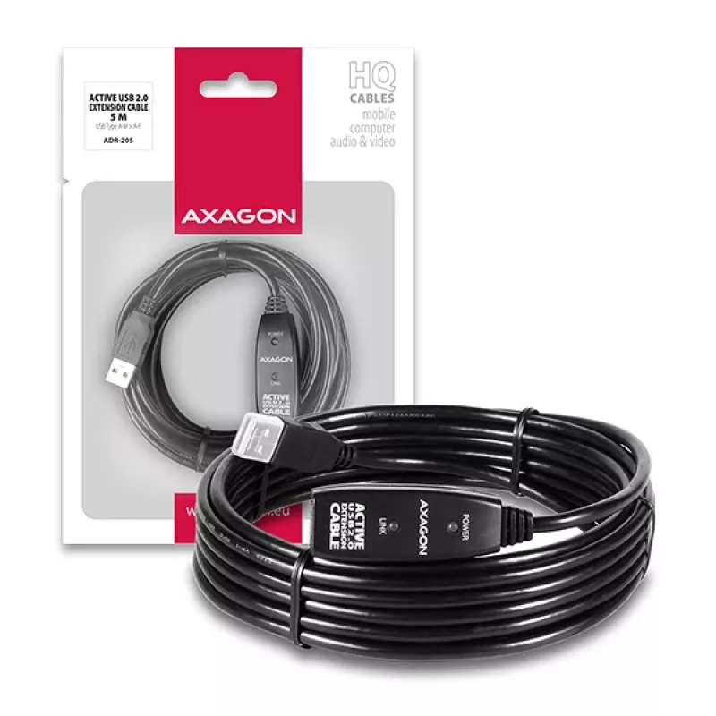 Axagon ADR-205 Cabo ativo de extensão/repetidor USB 2.0 A-M -> A-F 5m