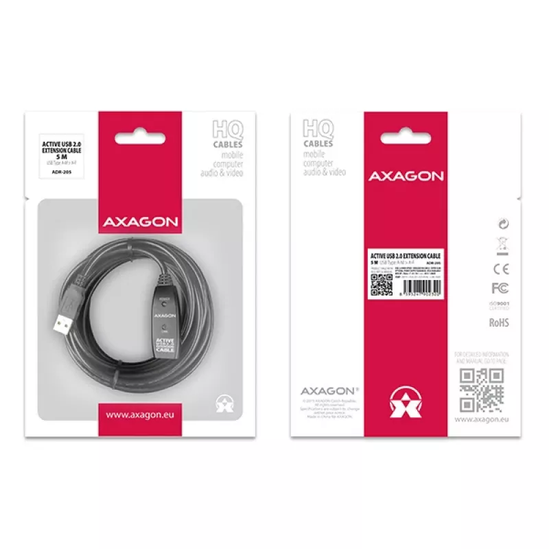 Axagon ADR-205 Cabo ativo de extensão/repetidor USB 2.0 A-M -> A-F 5m