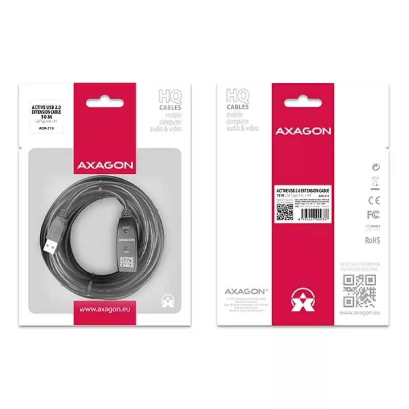 Axagon ADR-210 Cabo ativo de extensão/repetidor USB 2.0 A-M -> A-F 10 m