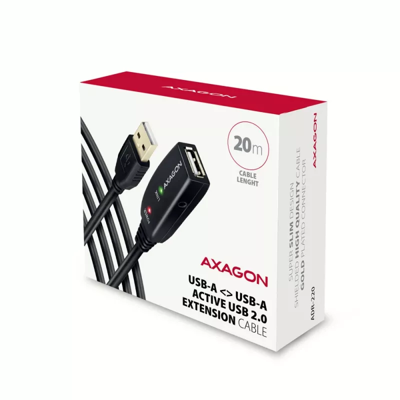 Axagon ADR-220 Cabo ativo de extensão/repetidor USB 2.0 A-M -> A-F 20 m
