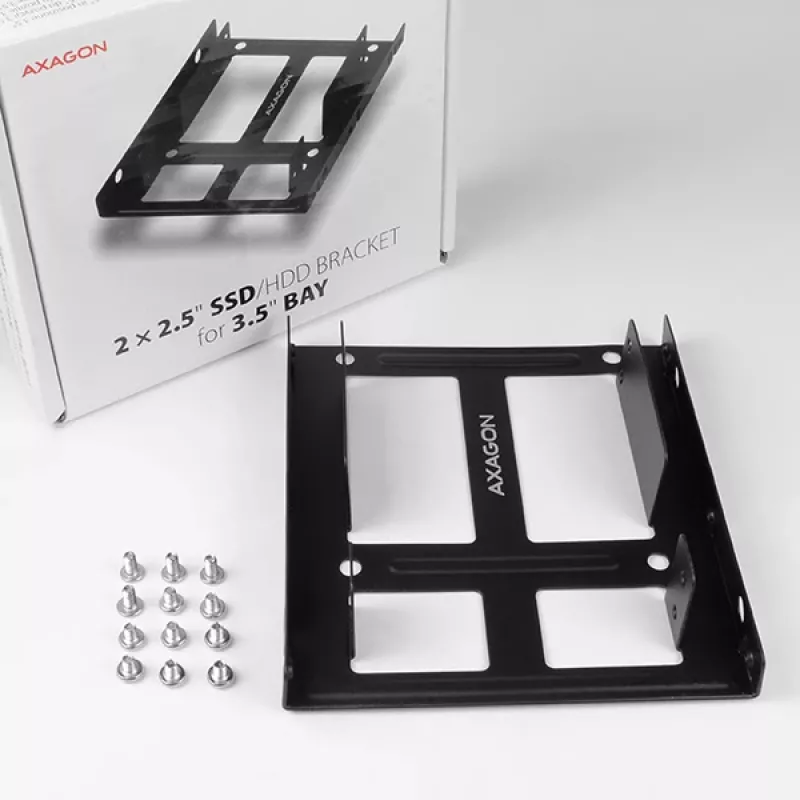 Axagon RHD-225 METAL Suporte para 2x 2,5 polegadas HDD/SSD em baia de 3,5 polegadas, suporte de ventoinha