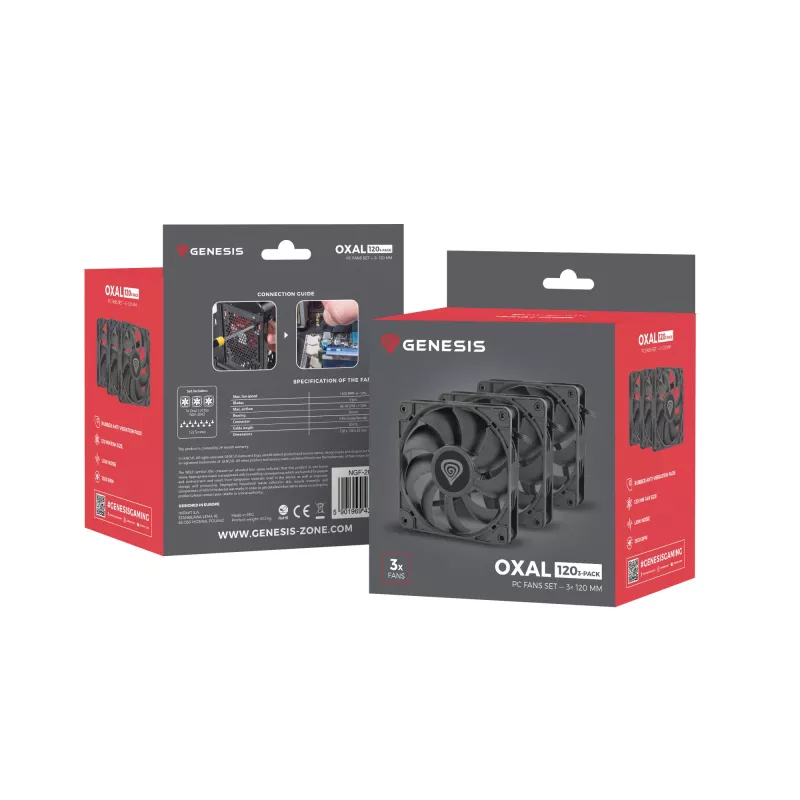 GENESIS Oxal 120 Ventoinha para caixa de computador 12 cm Preto 3 unid.