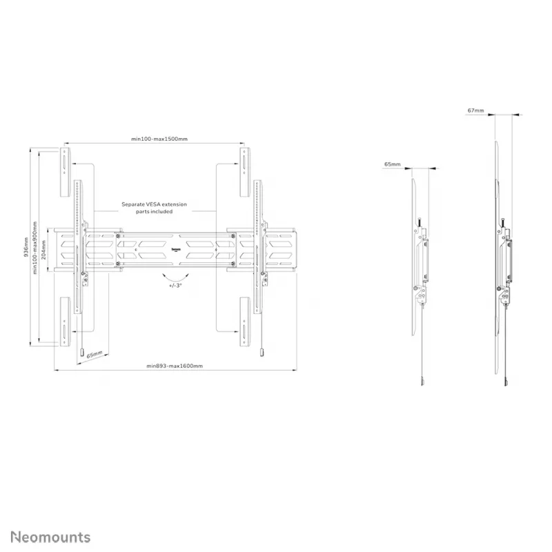Suporte de parede reforçado Neomounts WL30S-950BL19 55-115 polegadas - fixo - com fecho - horizontal e vertical