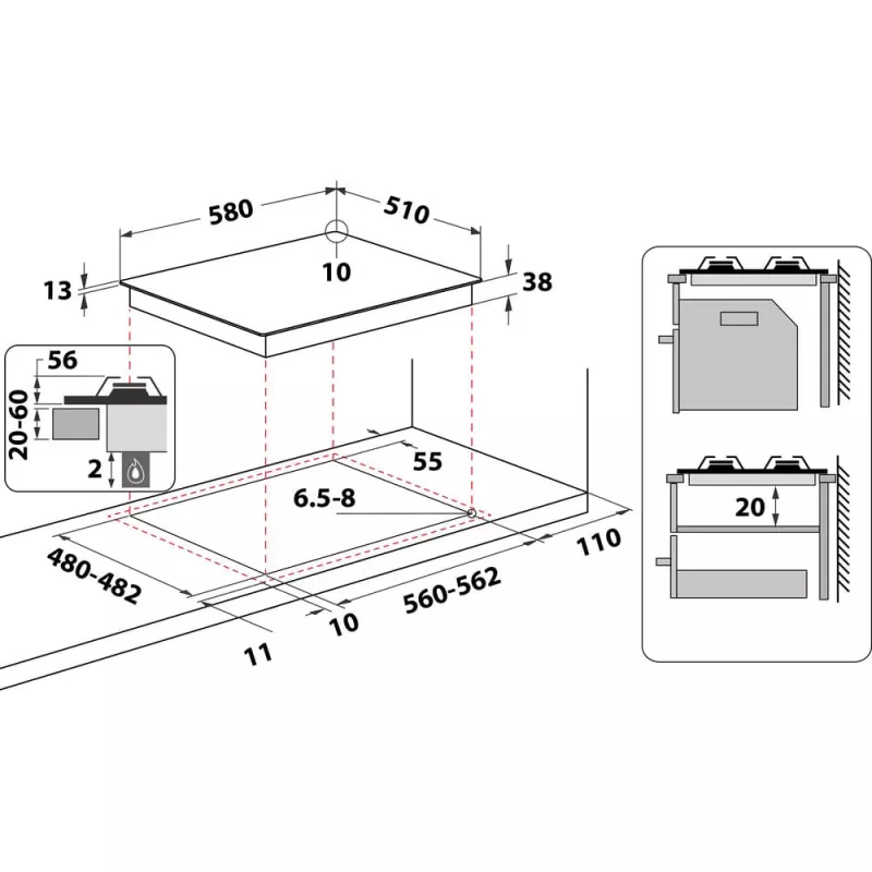 Whirlpool TGML 661 IX R aço inoxidável encastrável 58 cm gás 4 zona(s)