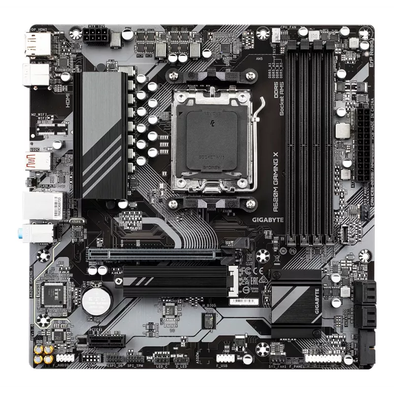 Placa-mãe GIGABYTE A620M GAMING X – Compatível com CPUs AMD Ryzen 8000, VRM digital 8+2+1 fases, até 8000 MHz DDR5 (OC), 1x PCIe 4.0 M.2, GbE LAN, USB 3.2 Gen 2