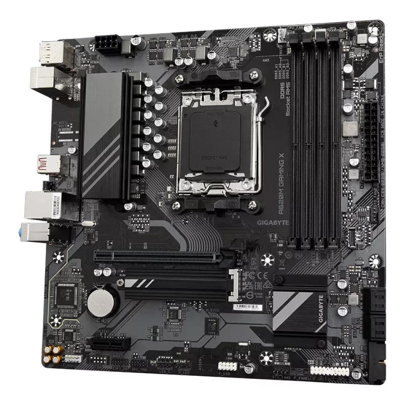 Placa-mãe GIGABYTE A620M GAMING X – Compatível com CPUs AMD Ryzen 8000, VRM digital 8+2+1 fases, até 8000 MHz DDR5 (OC), 1x PCIe 4.0 M.2, GbE LAN, USB 3.2 Gen 2