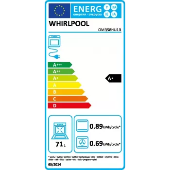 Forno elétrico encastrável WHIRLPOOL OMR58HU1B — 71 L, A+, autolimpeza hidrolítica, convecção, grelhador, extração telescópica