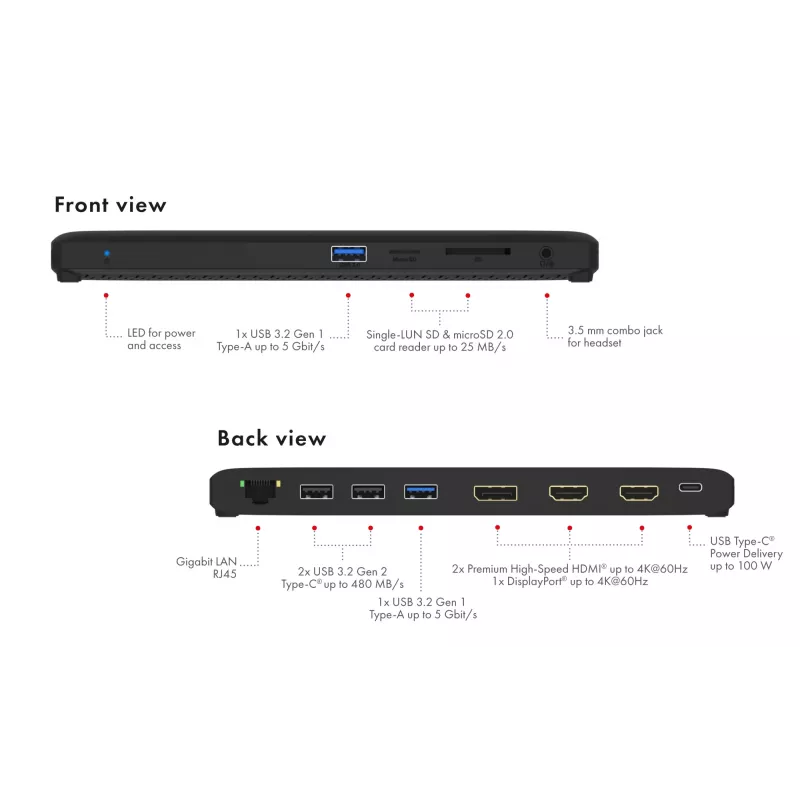 Docking station móvel ICY BOX 11-em-1 com saída de vídeo tripla