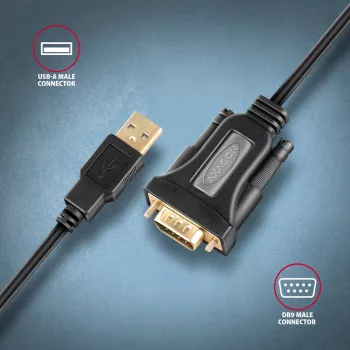 Cabo adaptador Axagon ADS-1PQN USB-A 2.0 - série RS-232 DB9-M FTDI