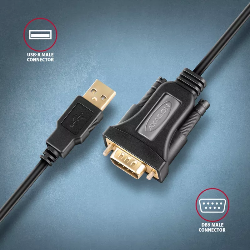Cabo adaptador Axagon ADS-1PQN USB-A 2.0 - série RS-232 DB9-M FTDI