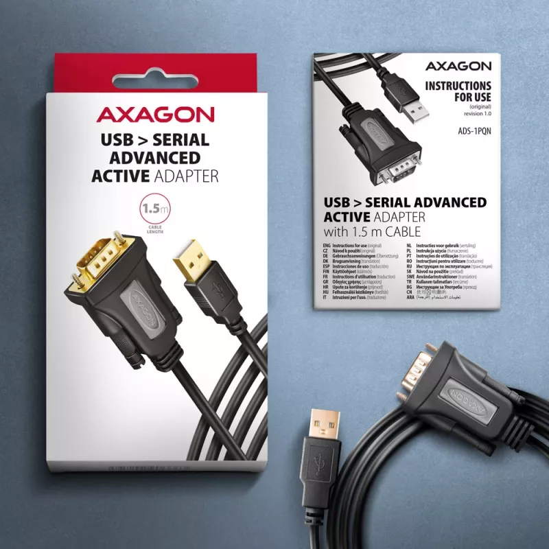 Cabo adaptador Axagon ADS-1PQN USB-A 2.0 - série RS-232 DB9-M FTDI