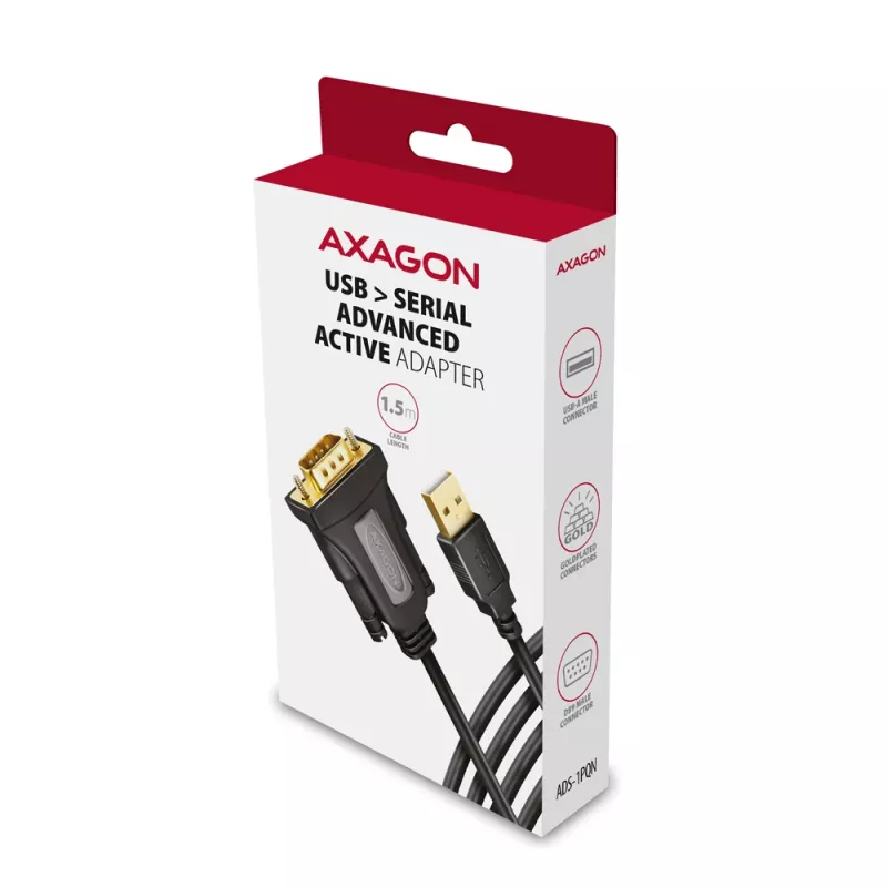 Cabo adaptador Axagon ADS-1PQN USB-A 2.0 - série RS-232 DB9-M FTDI