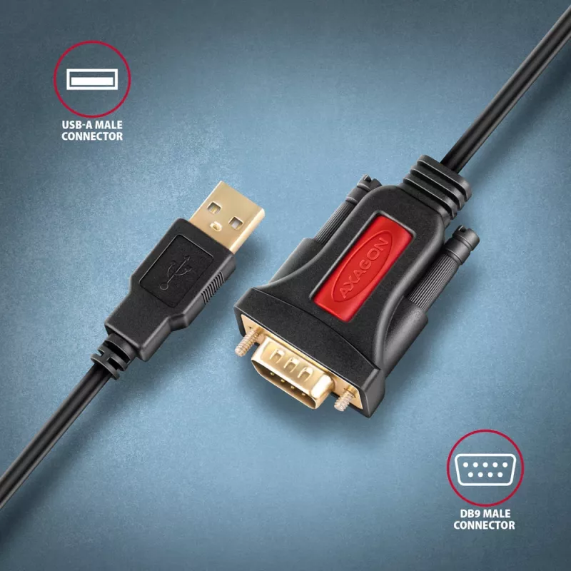 Cabo adaptador Axagon ADS-1PSN USB-A 2.0 - série RS-232 DB9-M Prolific 1,5 m